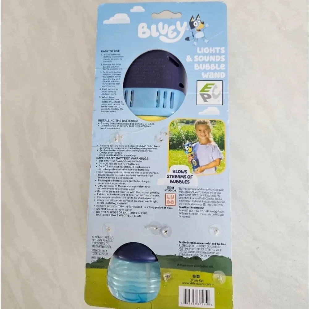 Little Kids Bluey Light and Sound Musical Bubble Wand Includes Bubble Solution
